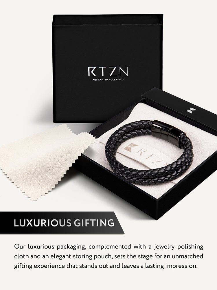 Double Black Braided Leather Bracelet