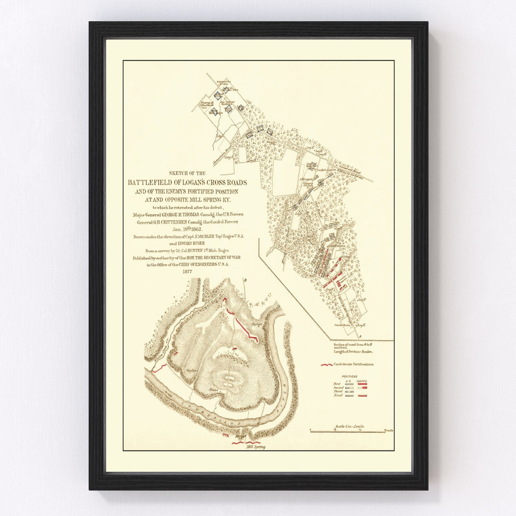 Vintage Logan's Cross Roads Battlefield Map 1877