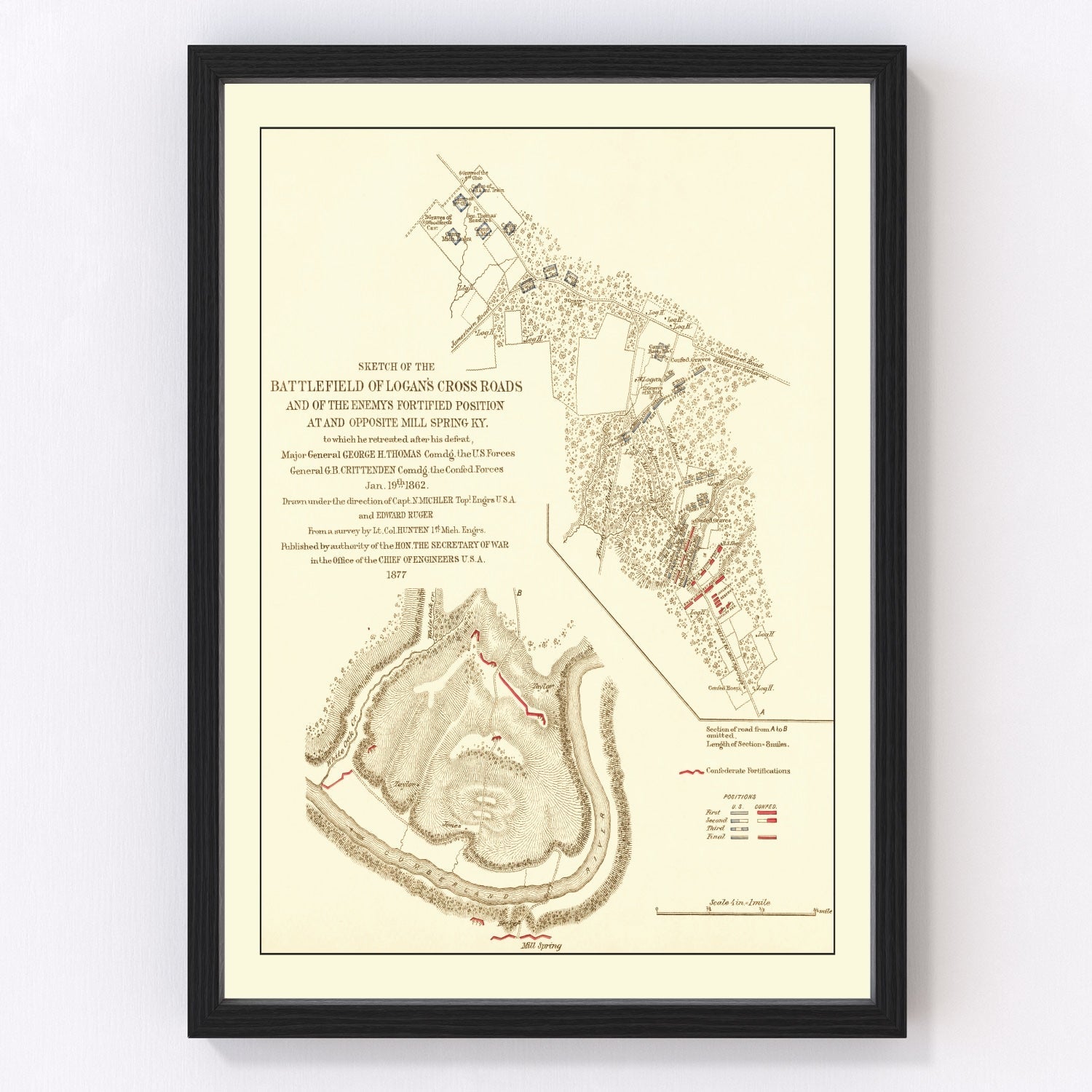 Vintage Logan's Cross Roads Battlefield Map 1877